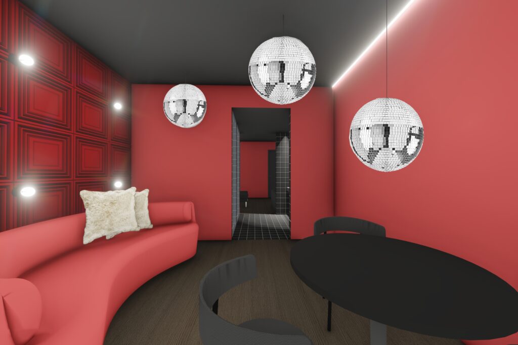 Interior design of the Bar Rouge suite at Supper Hotel in Amsterdam